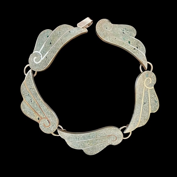 Vintage Taxco 950 silver crushed stone bracelet - Picture 1 of 10